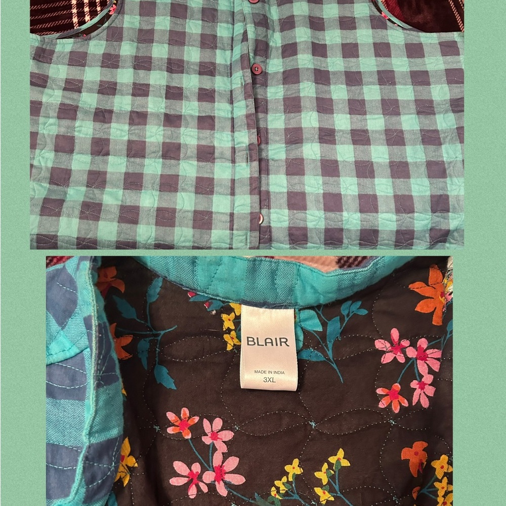 Blair Teal Checkered Vest with Floral Lining